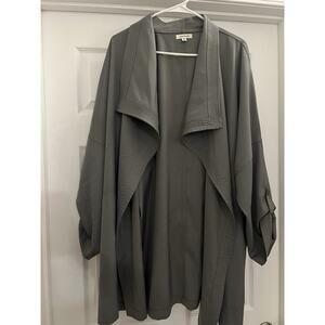 MAX STUDIO Jacket Rolled Sleeve Draped Open Front Gray Trench Coat 3x